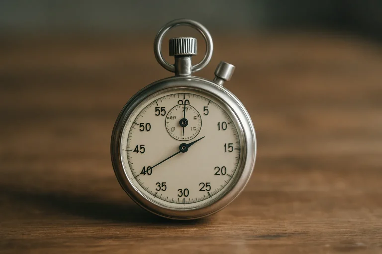 Chronomètre vintage sur une surface en bois, symbolisant le temps de facturation.